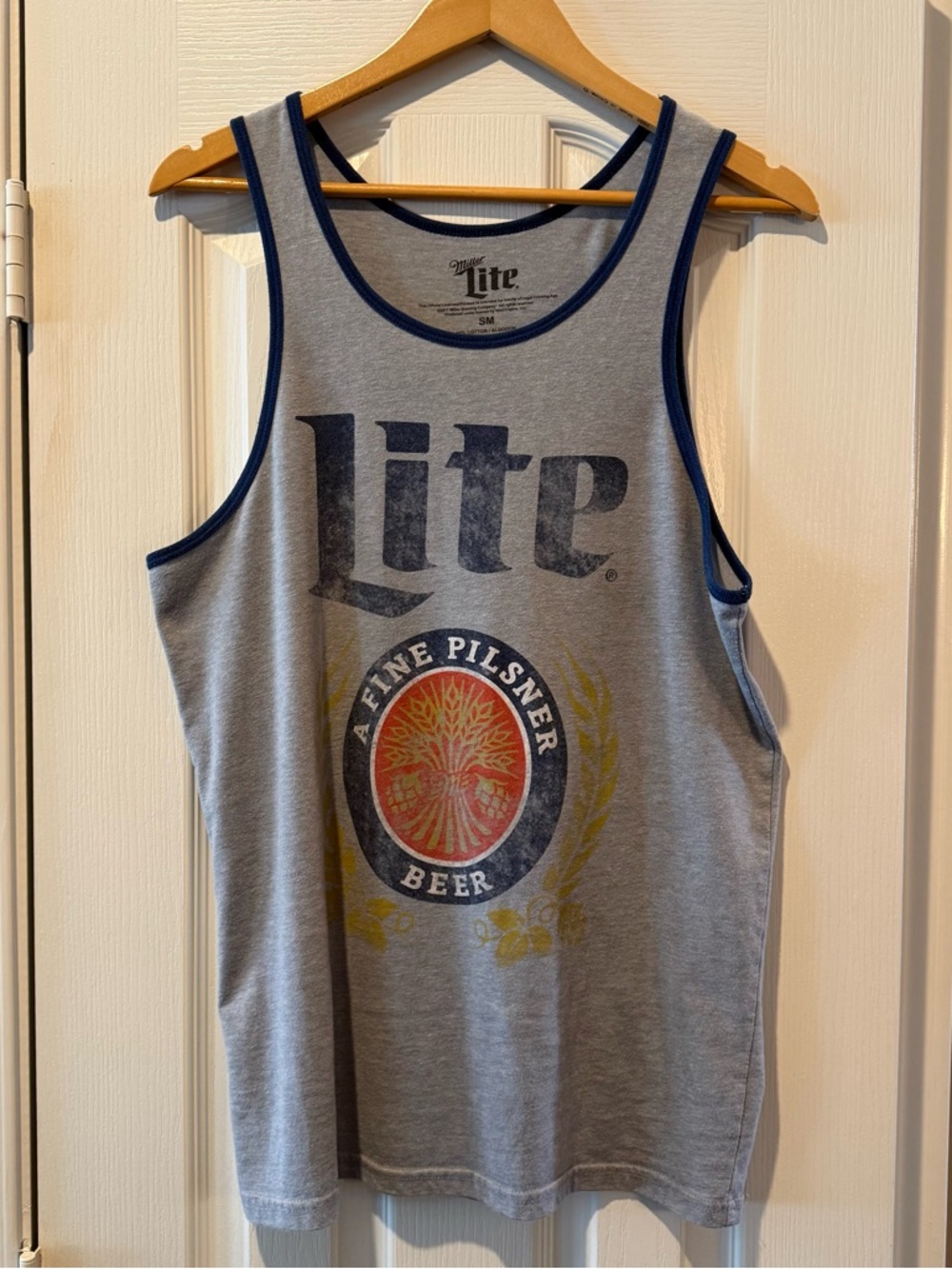 Official Licensed Miller Lite Grey Tank Top with Navy Trim Gray Beer